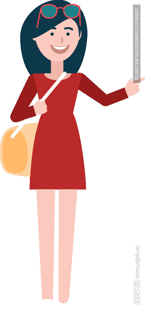 红衣女子提袋伸手示意