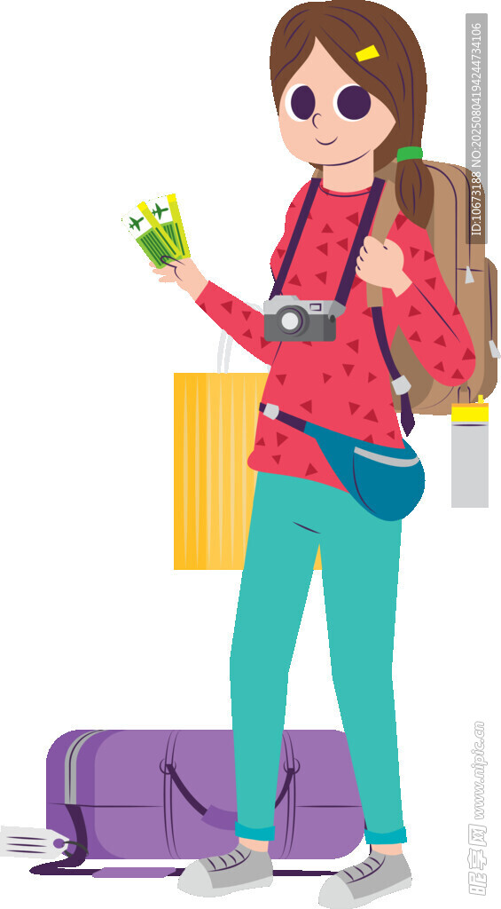 女孩手持车票准备旅行