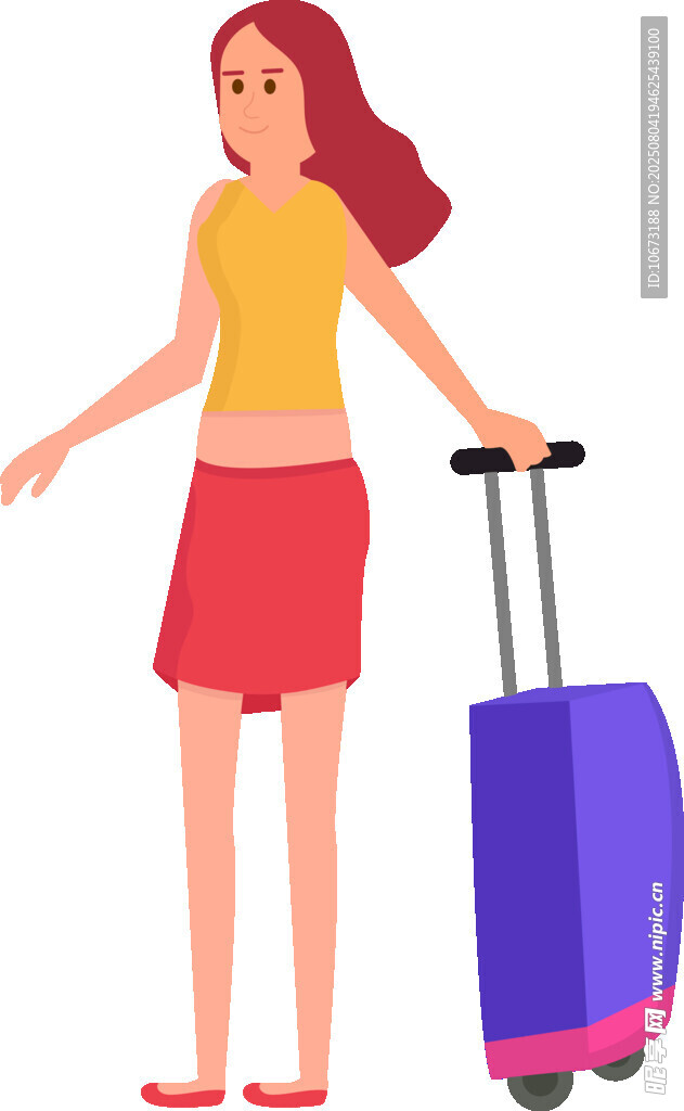 旅行女孩与紫色行李箱