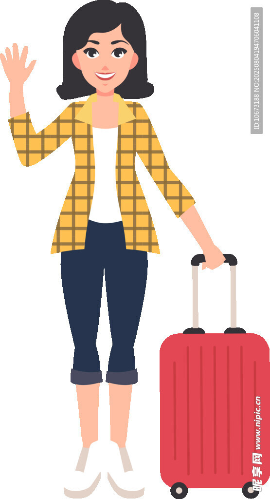 挥手旅行的时尚女士