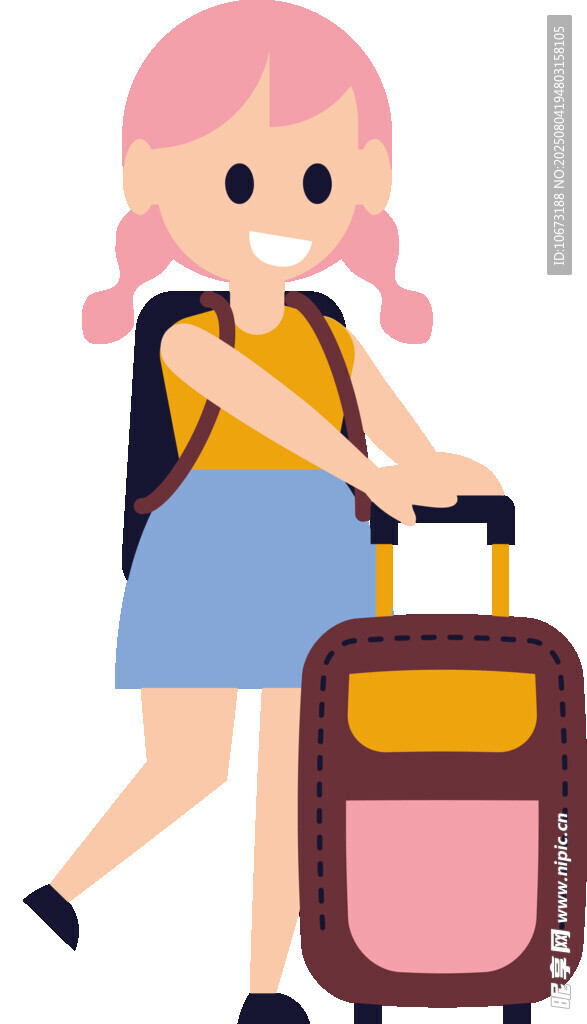 女孩拉行李箱开心出行