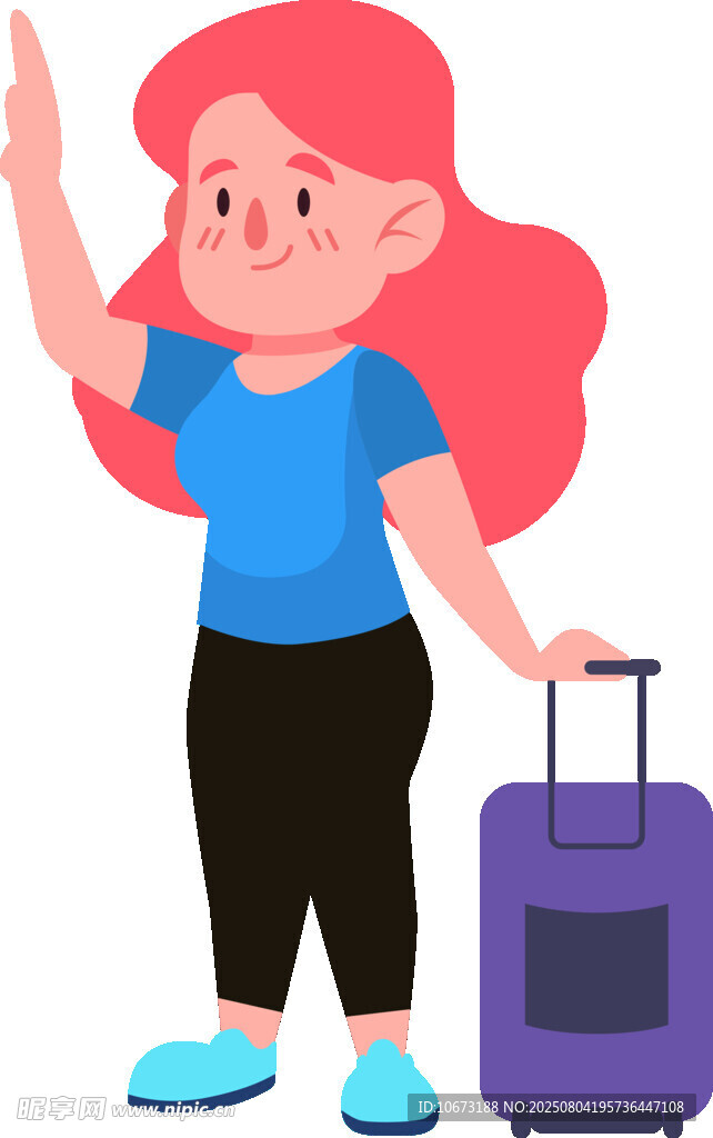 挥手的旅行女孩