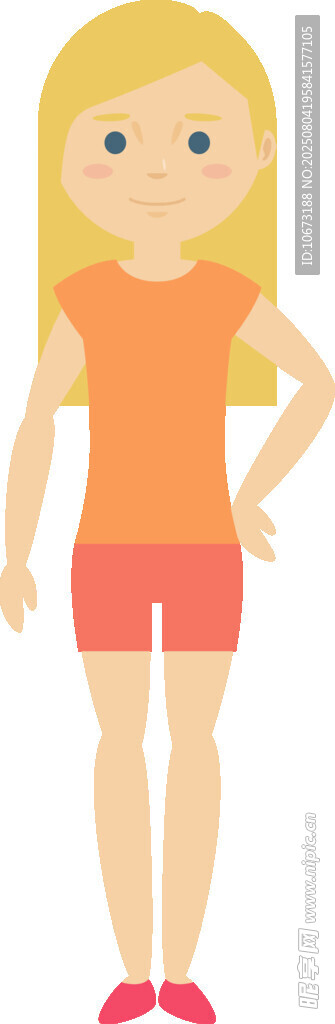 站立的金发休闲装卡通女孩