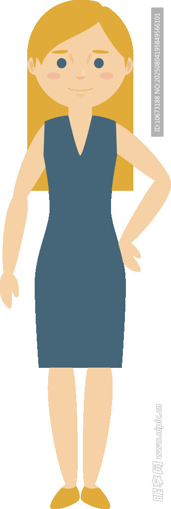站立的金发蓝衣女性