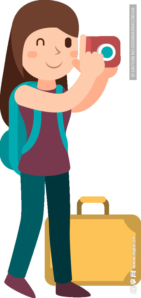 女孩旅行拍照带行李箱