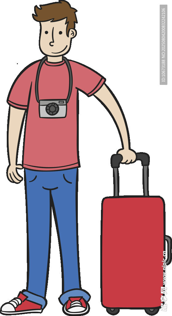 旅行男子与红色行李箱