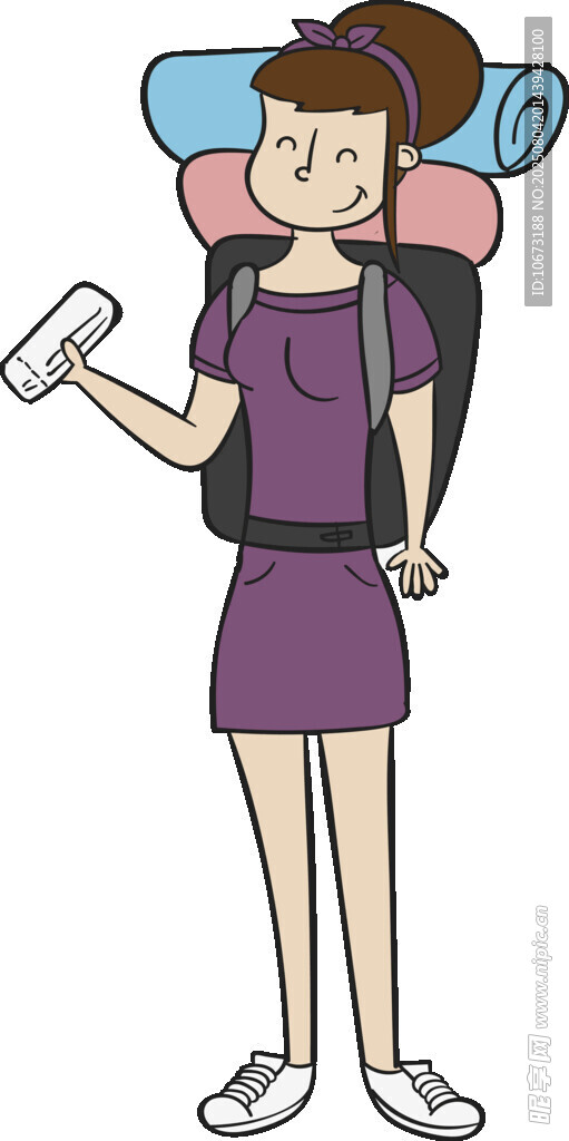 女孩背行囊手持机票准备出发