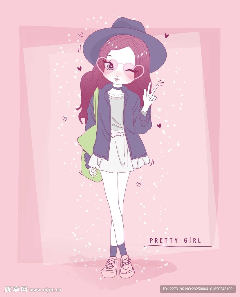 戴帽紫发动漫少女形象