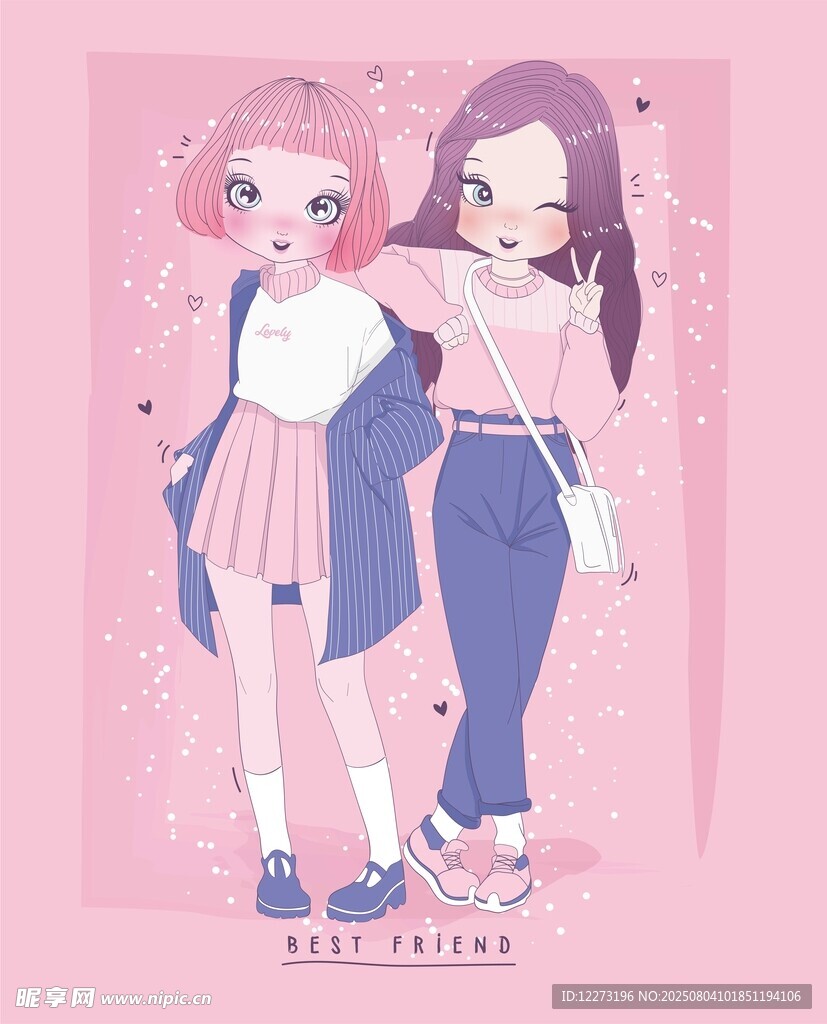 双生萌系少女插画