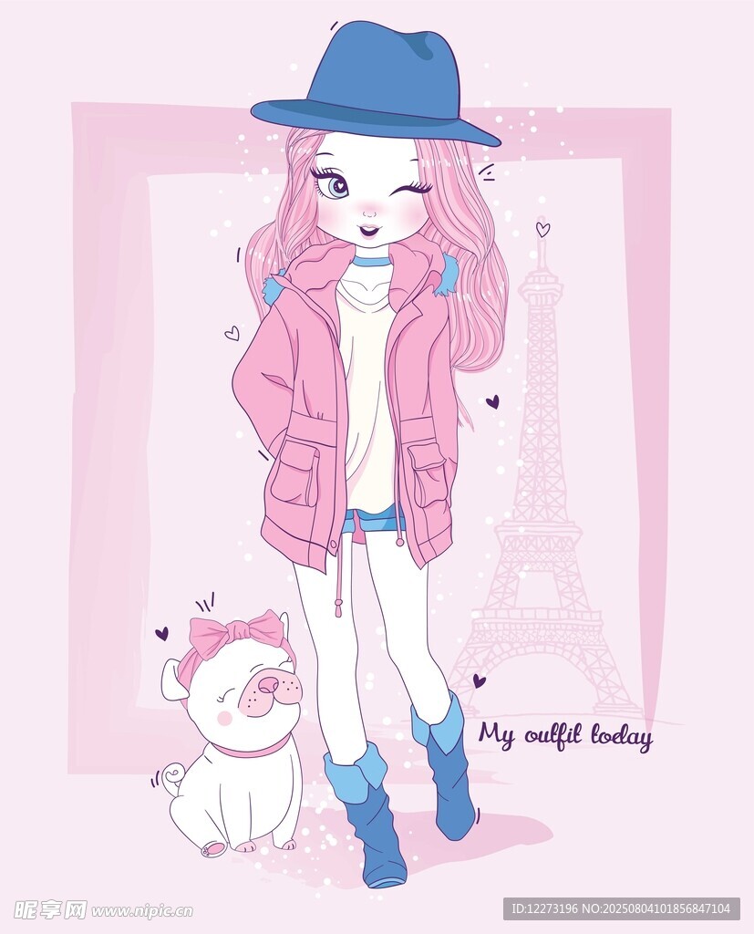 时尚女孩与萌宠的温馨一刻