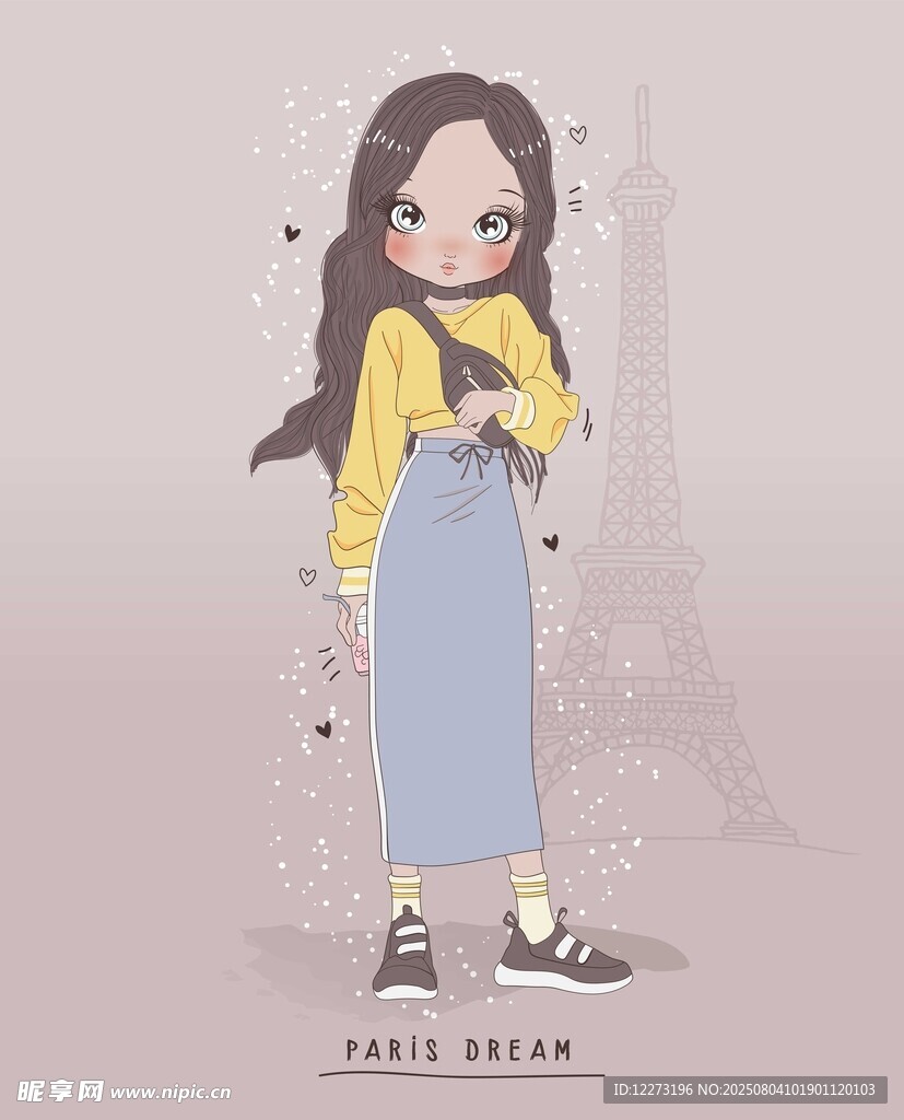 可爱少女穿搭插画