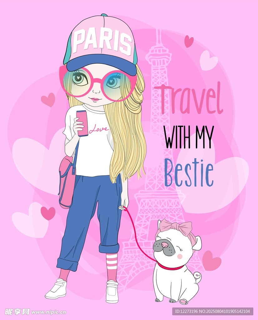 时尚女孩与萌宠的旅行风穿搭
