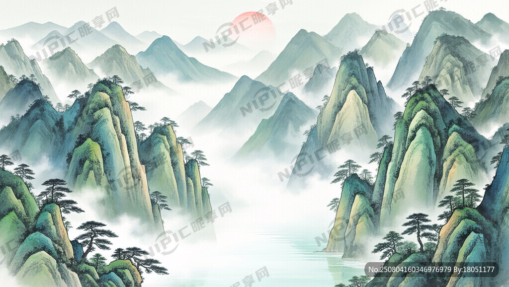 山谷 中国风 中国画 山水