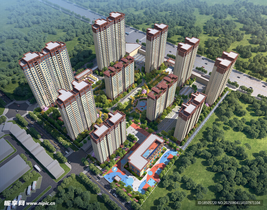 现代高层住宅小区鸟瞰图