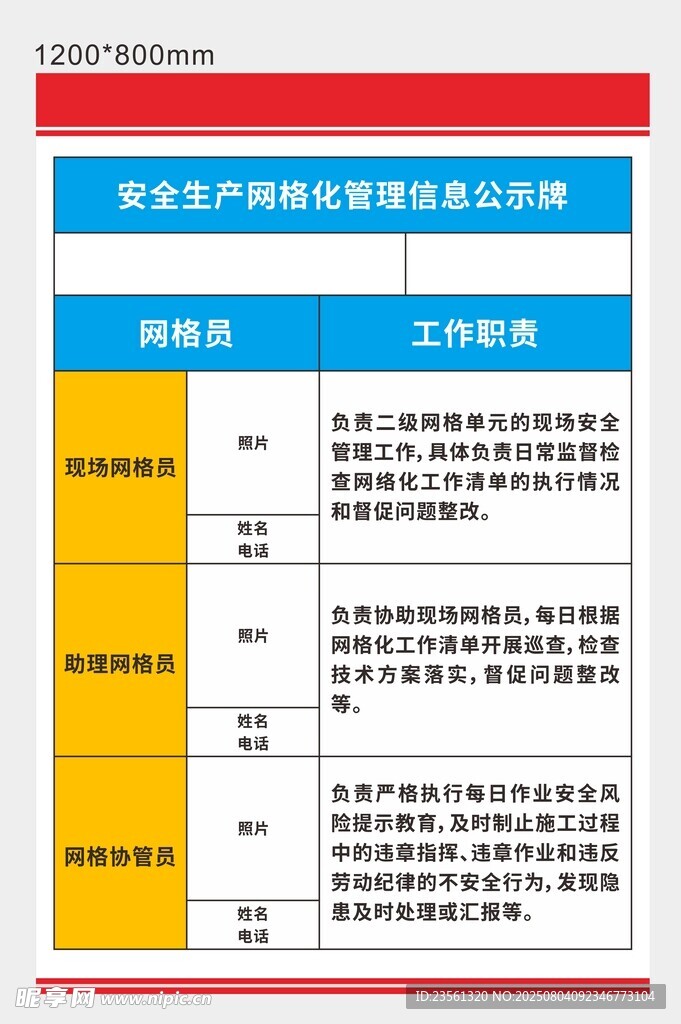 安全生产网格化管理信息公示牌