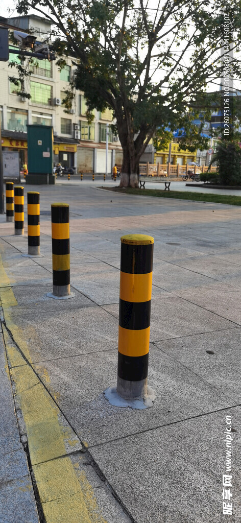 道路旁的黑黄相间警示柱
