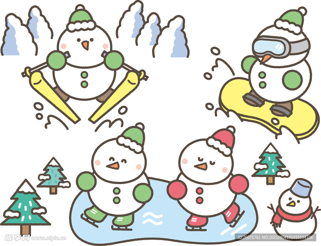 可爱雪人冬日欢乐场景