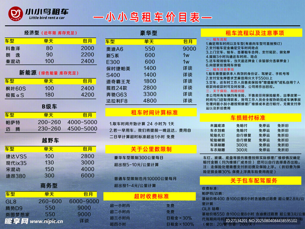 价目表
