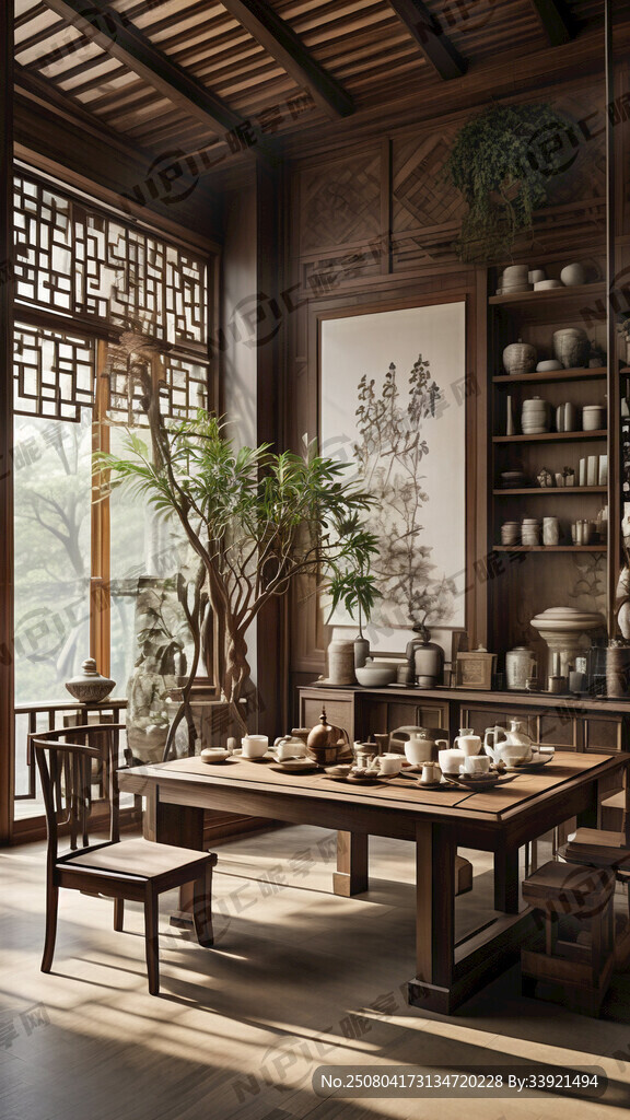 中式传统风格的茶室场景 实物图