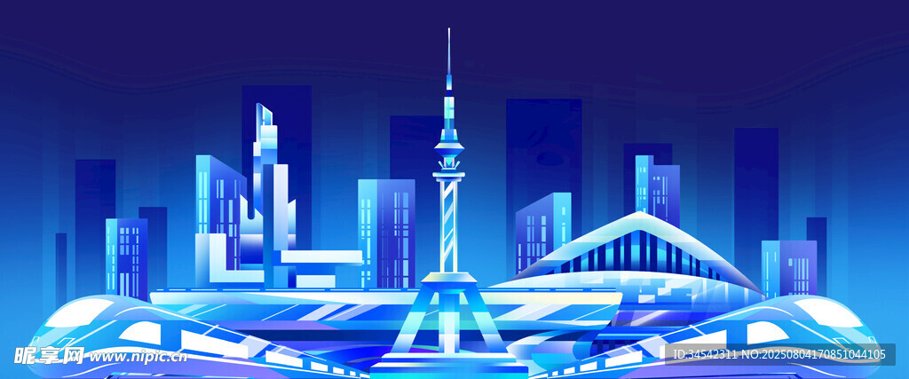 未来都市夜景  科技感建筑