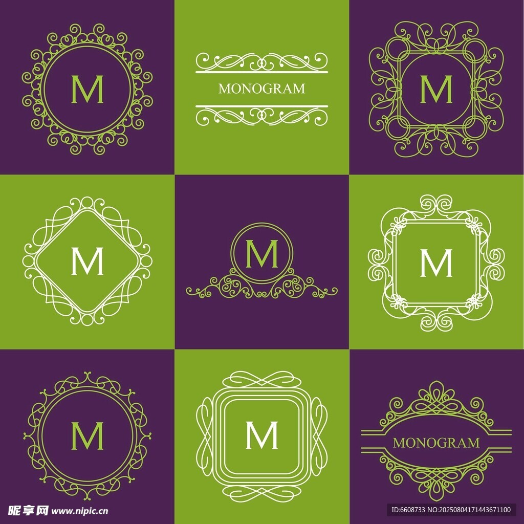 优雅复古字母M装饰图案