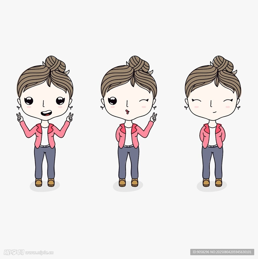 卡通女孩多样姿态展示