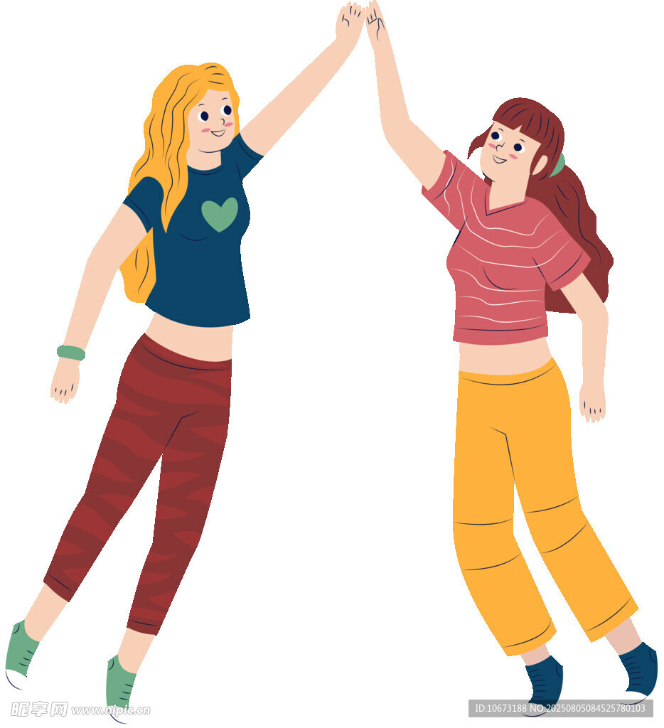 两位女孩开心击掌