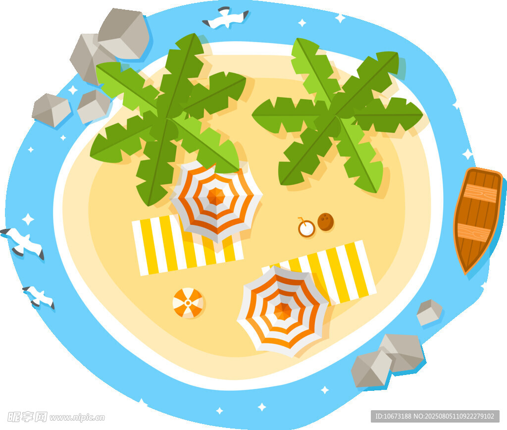 夏日沙滩度假场景插画