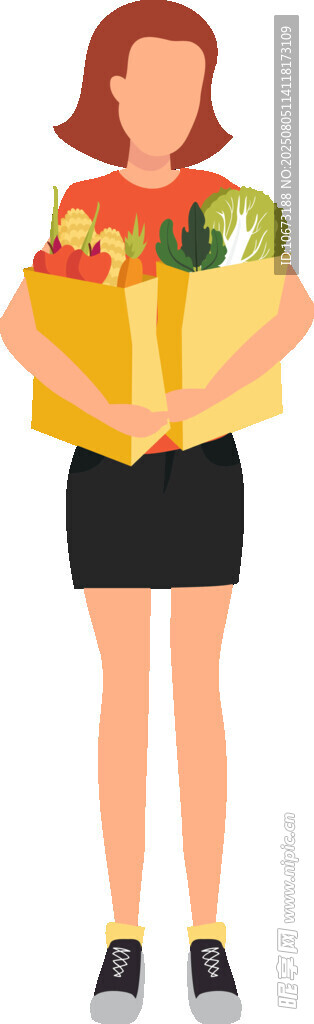 女子手持满载蔬果的袋子
