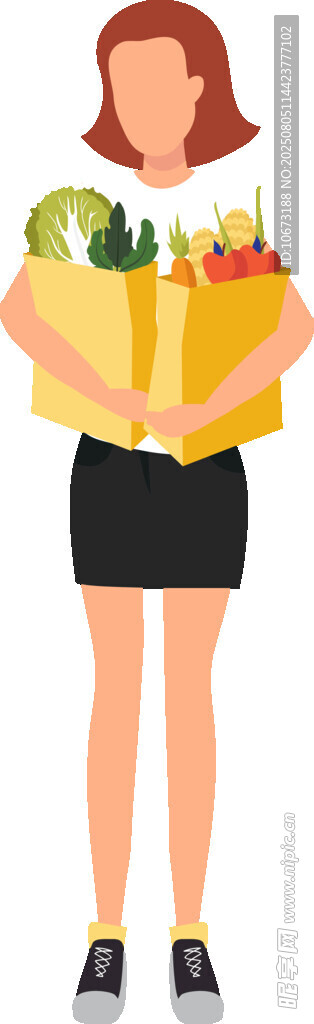 女子手提满载蔬果的袋子