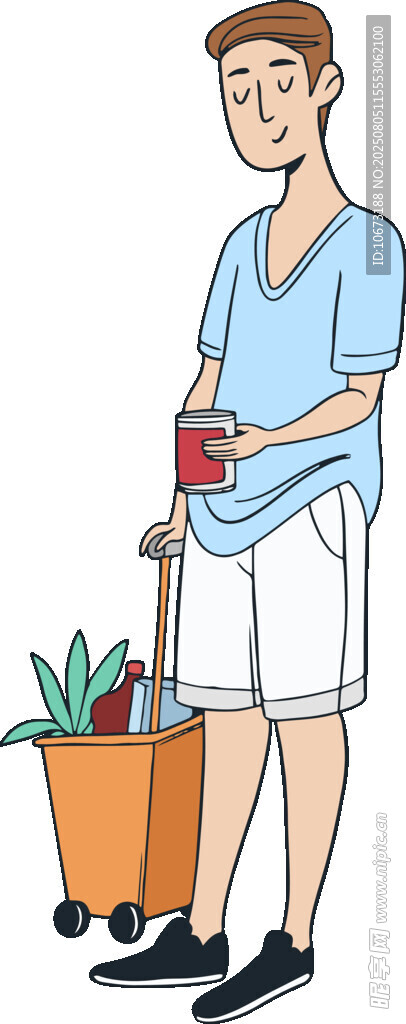 男子推着装满物品的手推车