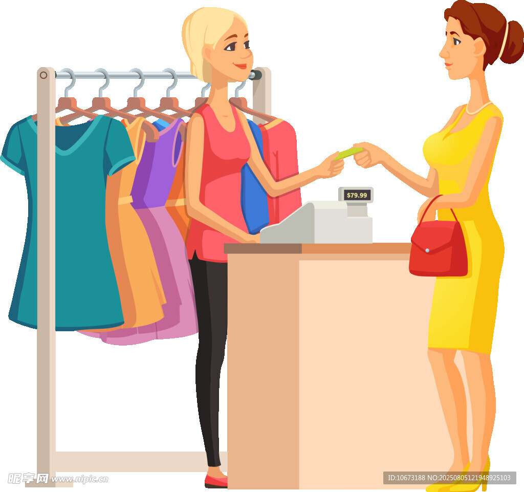 女士服装店收银台前交易
