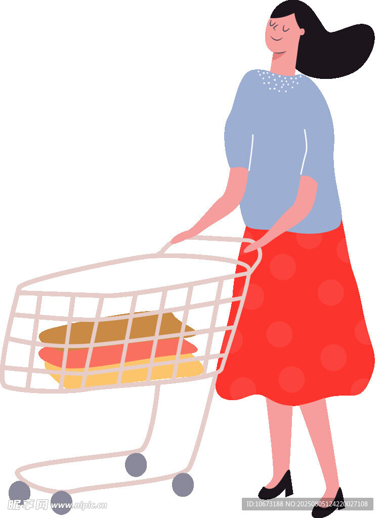 女子推购物车满载而归