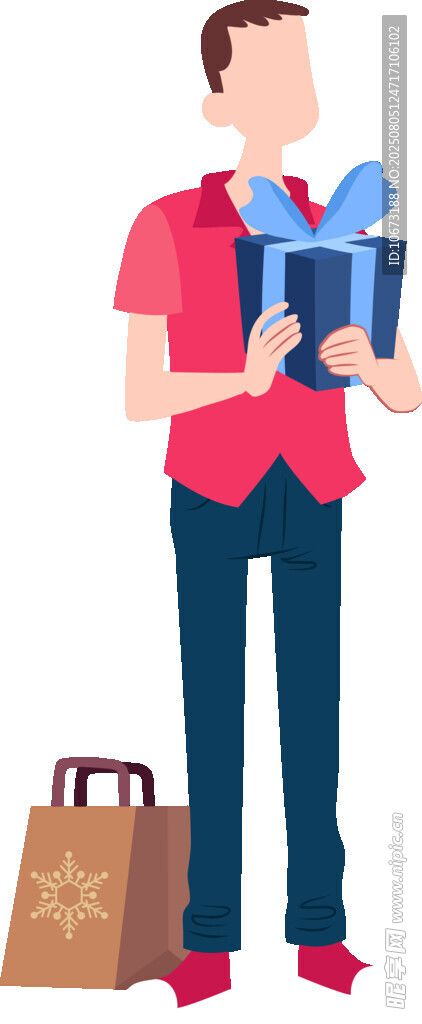 男子手持礼盒与购物袋