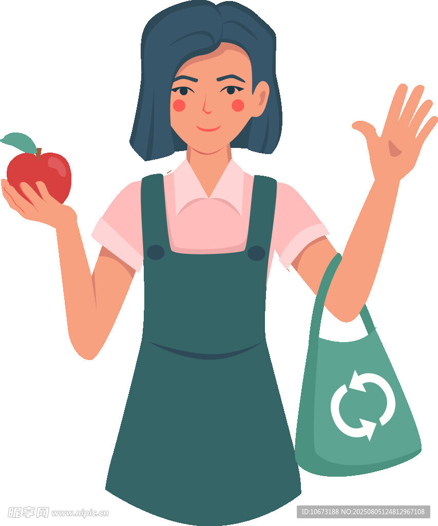 环保女士手持蔬果与购物袋