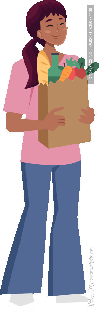 女子手提装满蔬果的纸袋