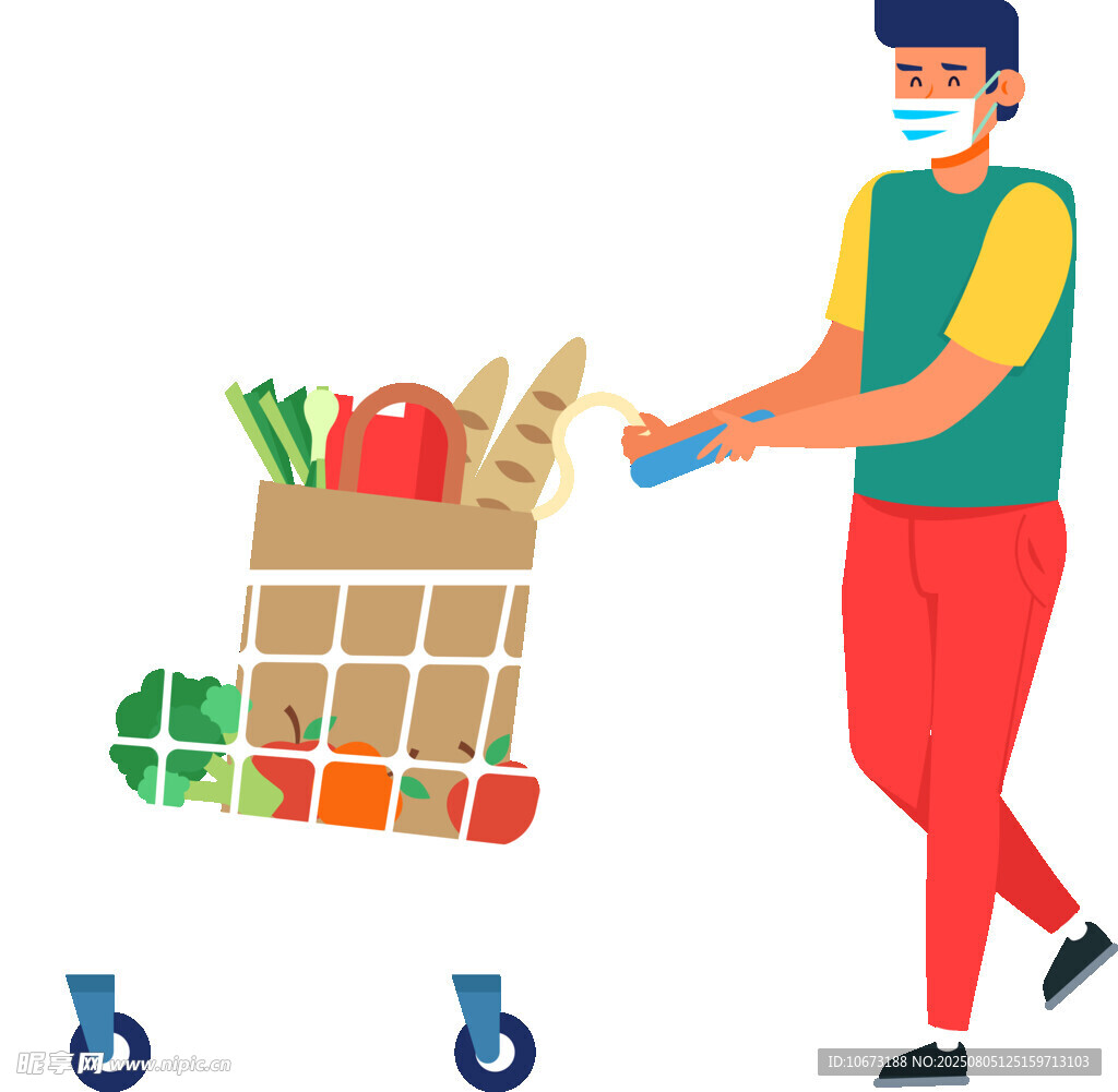 男子推着满载食品的购物车