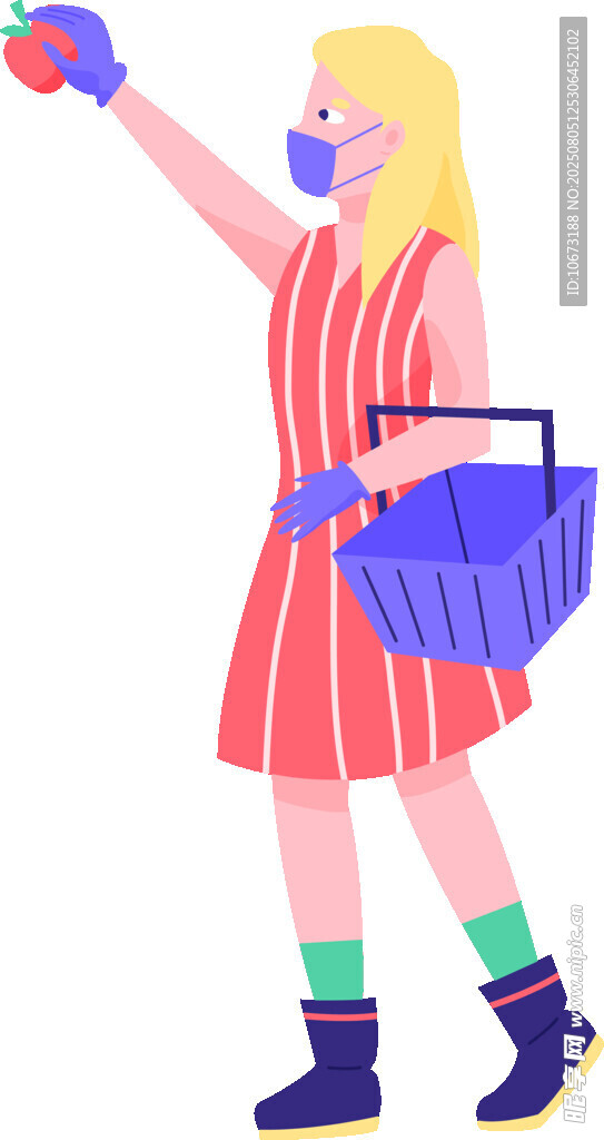 女子购物手持蔬果与篮子