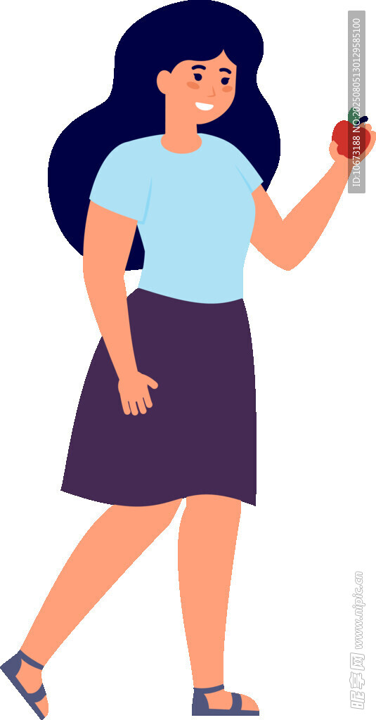 女子手持苹果迈步
