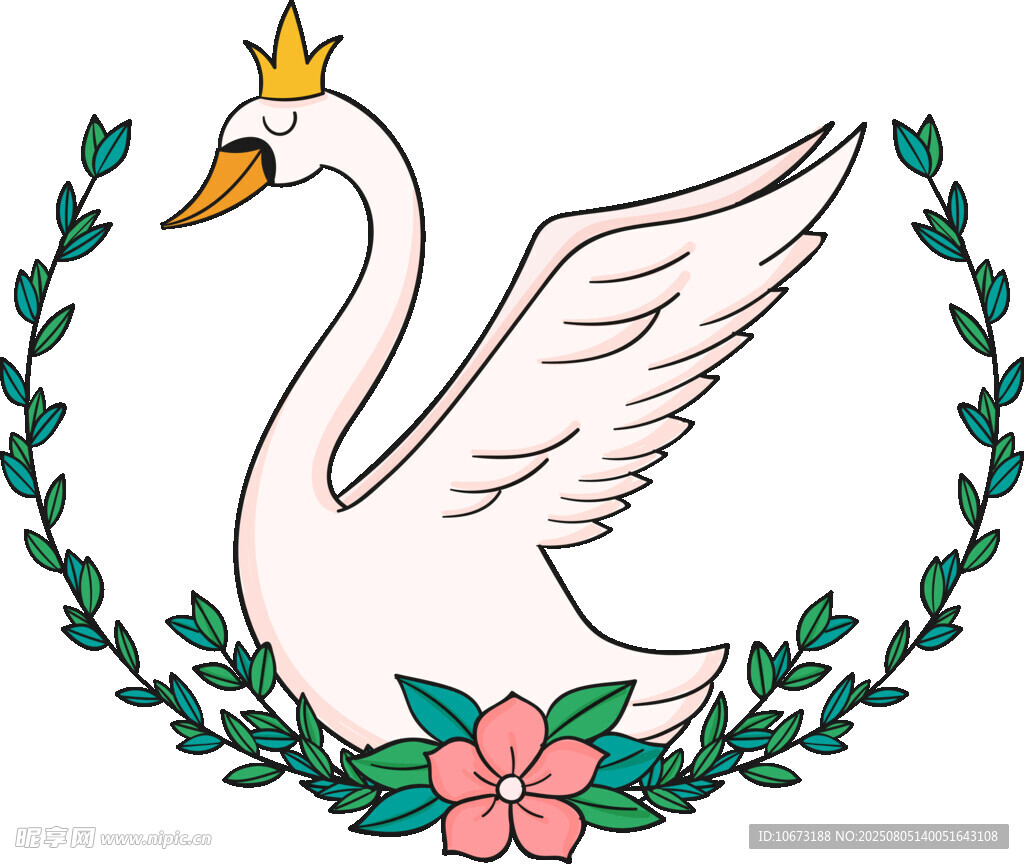 戴皇冠的天鹅与花环