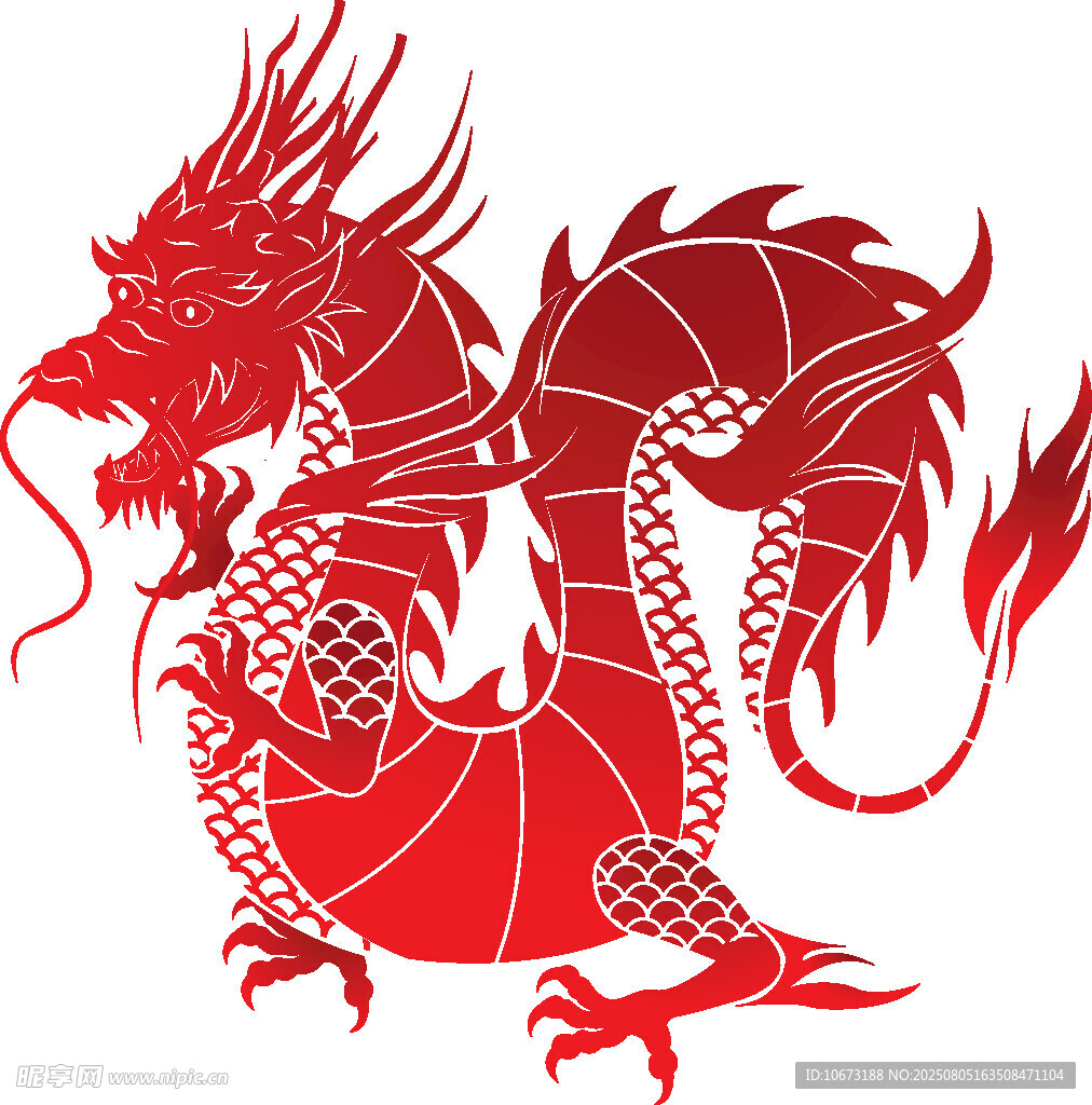 红色剪纸龙