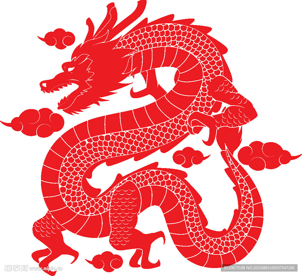 红色剪纸龙