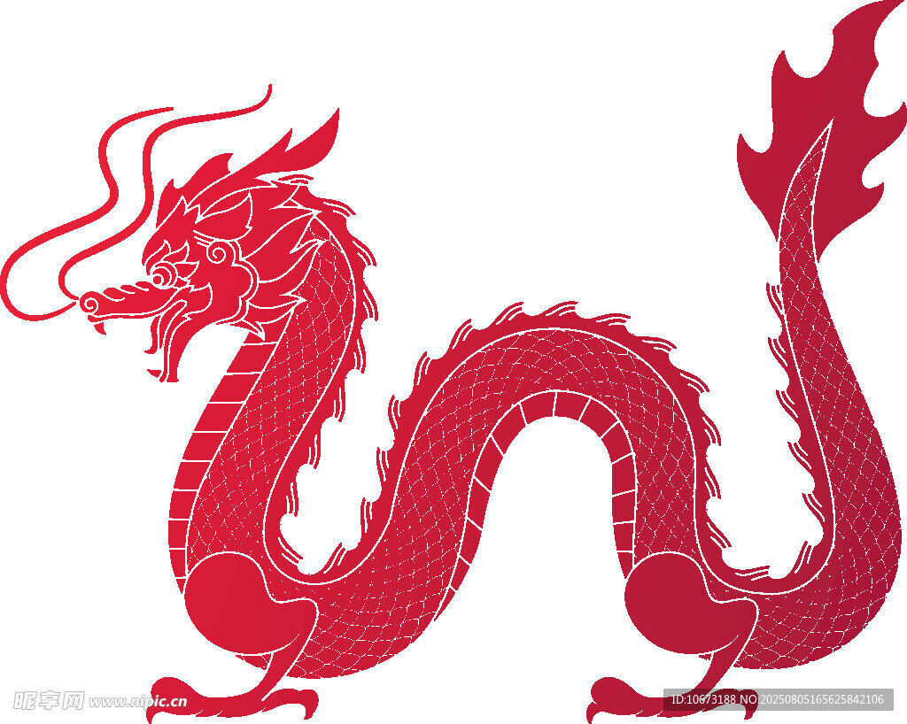 红色剪纸风中国龙形象