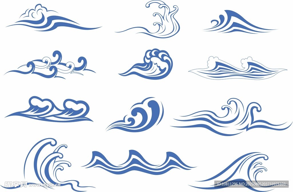 多样蓝色海浪图案设计