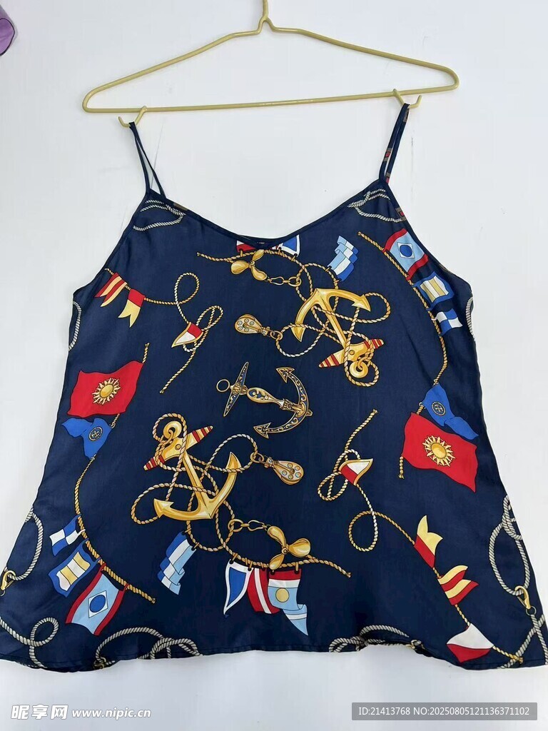 海军风印花吊带女式上衣