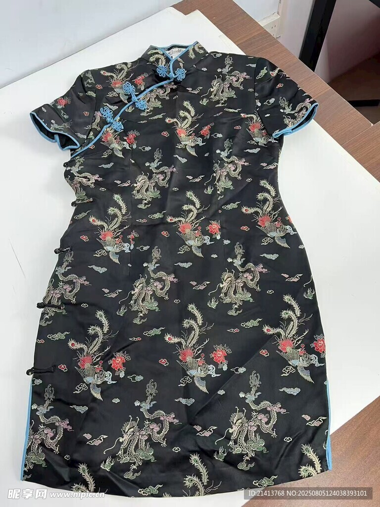 复古印花中式旗袍裙