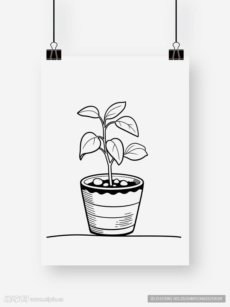 简约盆栽插画