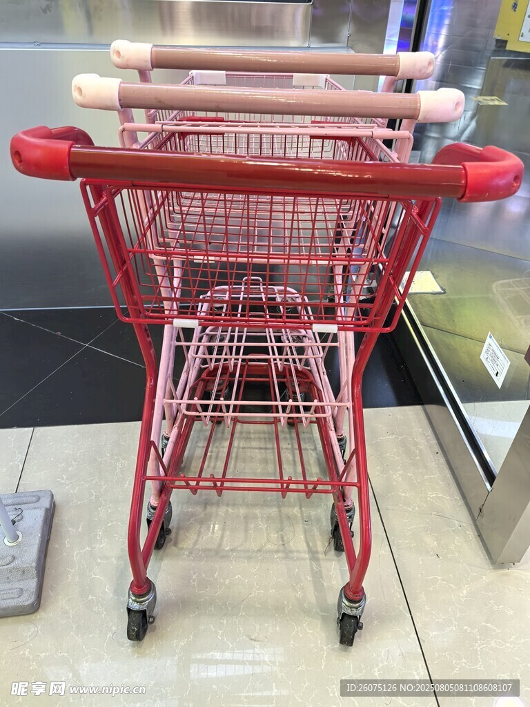 红色超市购物车特写