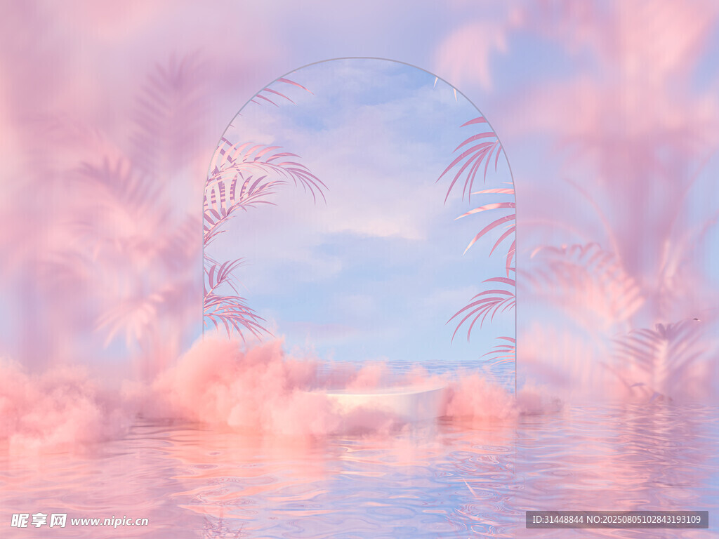 梦幻粉蓝天空与水面景象