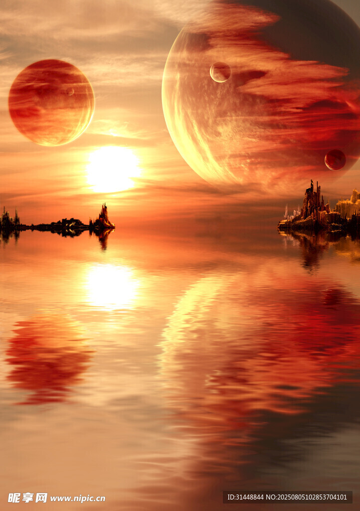 梦幻星球下的水面美景
